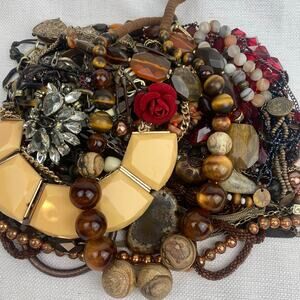 3 lbs Craft Repurpose Jewelry Brown Gold Red Vintage to Now Rhinestone Necklaces